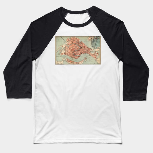Vintage Map of Venice Italy (1920) Baseball T-Shirt by Bravuramedia